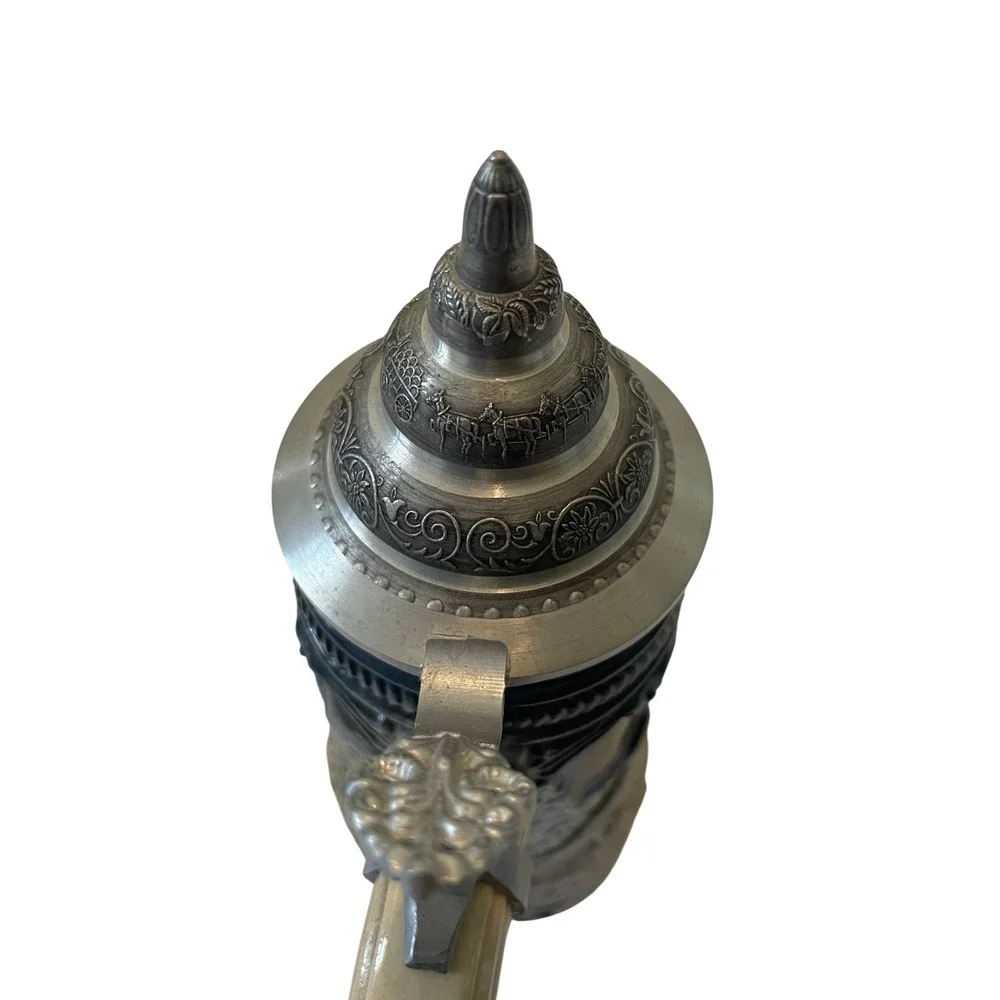 King Werk Iceland Beer Stein Limited Edition Cobalt Blue Relief Pewter Lid 0.5L